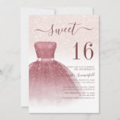 Sweet 16 Script Rose Gold Glitzer Geburtstag Einladung (Vorderseite)