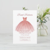 Sweet 16 Script Rose Gold Moderner Dress Glitzer Einladung (Stehend Vorderseite)
