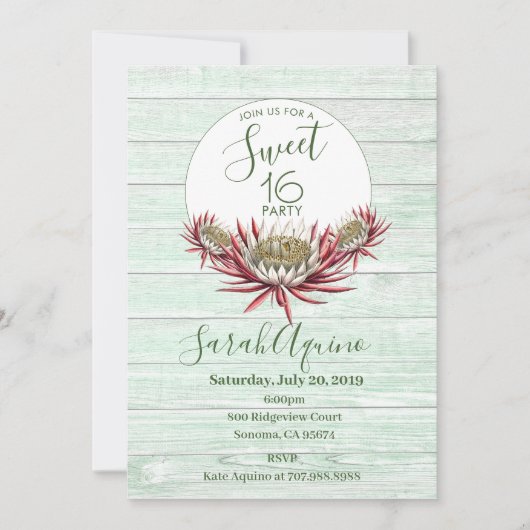 Sweet 16 Script Typ Mondlicht Kaktus & Aqua Wood Einladung (Vorderseite)