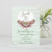 Sweet 16 Script Typ Mondlicht Kaktus & Aqua Wood Einladung (Stehend Vorderseite)