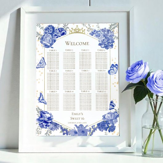 Sweet 16 Seating Chart Signieren Blaue Butterflys Poster