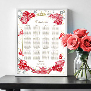 Sweet 16 Seating Chart signieren Rote Butterflys Poster