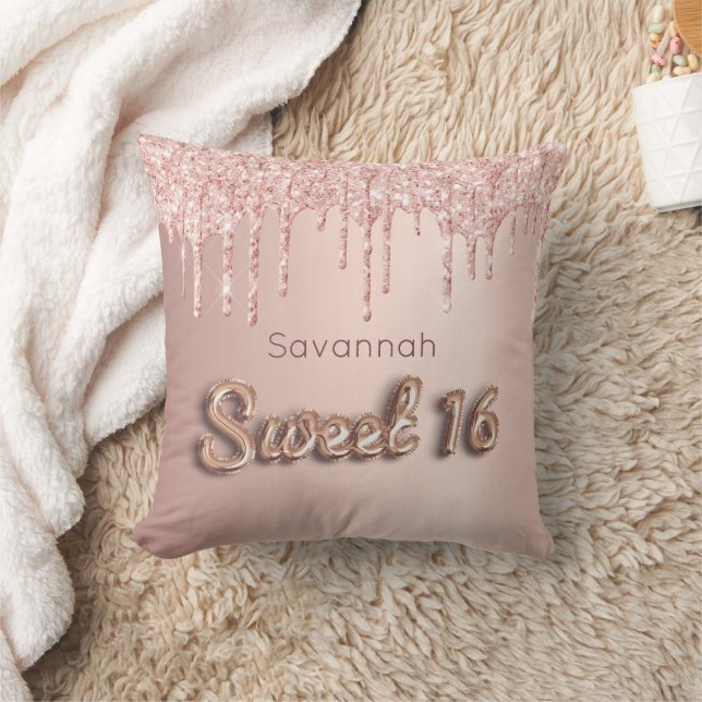 Sweet 16. sechzehn 16 Rose Gold Glitzer Monogramm Kissen (Decke)