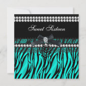 Sweet 16 Sechzehn Aquamarin Black Pearl Lace Zebra Einladung (Vorderseite)