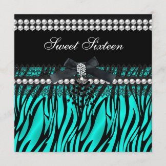 Sweet 16 Sechzehn Aquamarin Black Pearl Lace Zebra Einladung