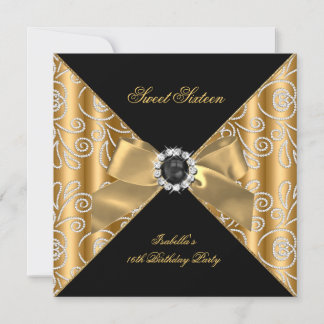 Sweet 16 Sechzehn Black Bronze Gold Imitate Diamon Einladung