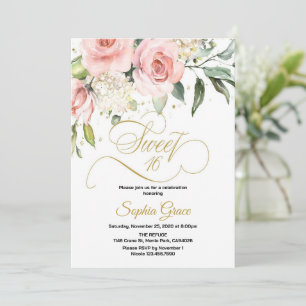 Sweet 16 Sechzehn Blush Pink Bloral Geburtstag Einladung
