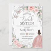Sweet 16 Sechzehn Blush Pink Floral Silber Geburts Einladung (Vorderseite)
