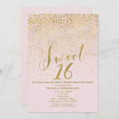 SWEET 16 Sechzehn Blush Pink & Gold Confetti Einladung (Vorne/Hinten)