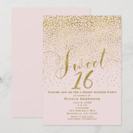 SWEET 16 Sechzehn Blush Pink & Gold Confetti Einladung