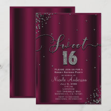 SWEET 16 Sechzehn Burgund Silver Confetti Ecken
