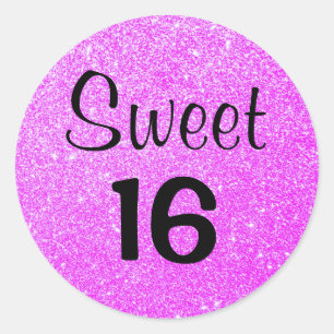 Sweet 16 Sechzehn Glitzern aus schwarzem und Lila  Runder Aufkleber
