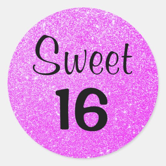 Sweet 16 Sechzehn Glitzern aus schwarzem und Lila Runder Aufkleber (Vorderseite)