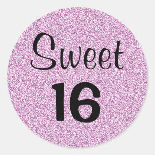 Sweet 16 Sechzehn Glitzern aus schwarzem und Lila Runder Aufkleber