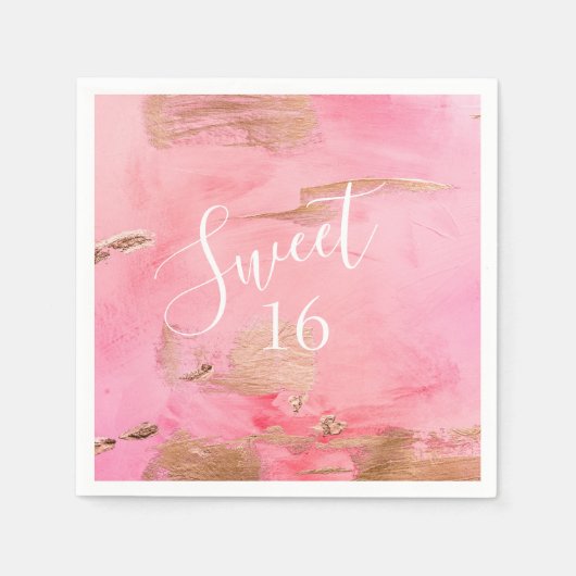 Sweet 16 Sechzehn Gold Pink Abstrakt Wasserfarbe Serviette (Vorderseite)