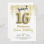 Sweet 16 sechzehn Goldballon Mädchen zum Geburtsta Einladung (Vorne/Hinten)