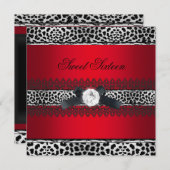 Sweet 16 Sechzehn Leopard Red Black Diamond Einladung (Vorne/Hinten)