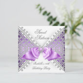 Sweet 16 Sechzehn Lila Weißer Diamant Party Einladung (Stehend Vorderseite)