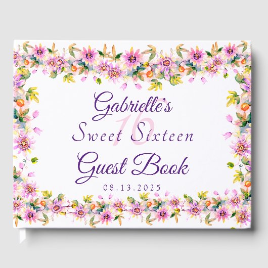 Sweet 16 Sechzehn Pink Floral Gästebuch (Vorderseite)