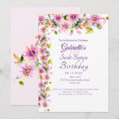 Sweet 16 Sechzehn Pink Floral Geburtstagsparty Einladung (Vorne/Hinten)