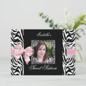 Sweet 16 Sechzehn Pink Schwarz-weiß Zebra Einladung (Stehend Vorderseite)
