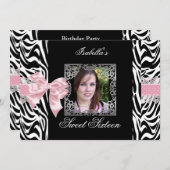 Sweet 16 Sechzehn Pink Schwarz-weiß Zebra Einladung (Vorne/Hinten)