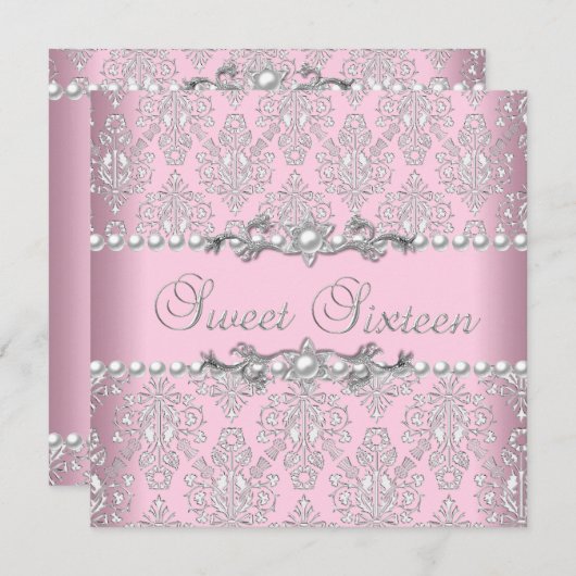 Sweet 16 Sechzehn Pink Silver White Pearl Lace Einladung (Vorne/Hinten)