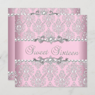 Sweet 16 Sechzehn Pink Silver White Pearl Lace Einladung