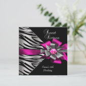 Sweet 16 Sechzehn Pink Silver Zebra Black Gray Bow Einladung (Stehend Vorderseite)