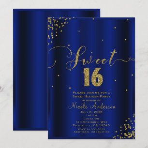 SWEET 16 Sechzehn Royal Blau Gold Konfetti Ecken Einladung