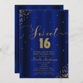 SWEET 16 Sechzehn Royal Blue Gold Confetti Corners Einladung (Vorne/Hinten)