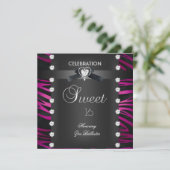 Sweet 16 Sechzehn Schwarze Krawatte Rosa Weißes Ze Einladung (Stehend Vorderseite)