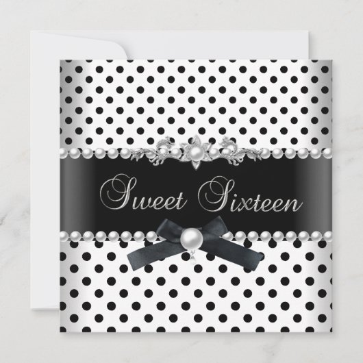 Sweet 16 Sechzehn Schwarzer Spot Silver White Einladung (Vorderseite)