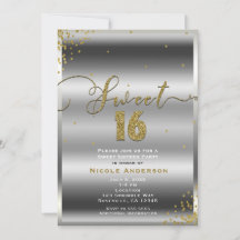 SWEET 16 Sechzehn Silver & Gold Confetti Ecken