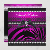 Sweet 16 Sechzehn Zebra Hot Pink Black Pearl Lace Einladung (Vorne/Hinten)