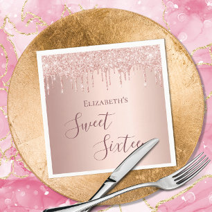 Sweet 16. sechzehnten Geburtstag Rose Gold Glitzer Serviette