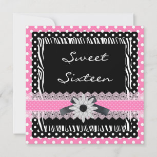Sweet 16 Sechzehnter Geburtstag Schwarz Weiß Pink Einladung