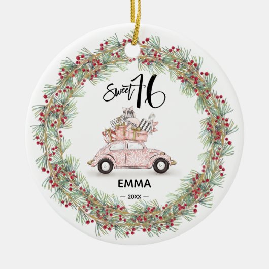 Sweet 16 Signature Script Car Greenery Keramik Ornament (Vorne)