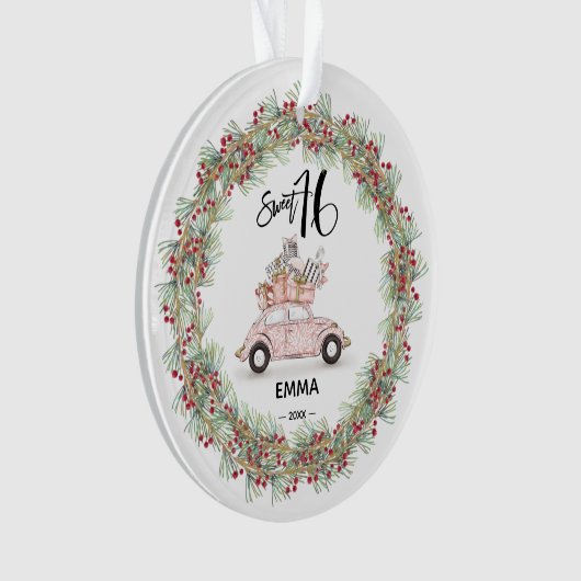 Sweet 16 Signature Script Car Greenery Ornament (Vorderseite)