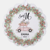 Sweet 16 Signature Script Car Pink Greenery Ornament Karte (Rückseite)