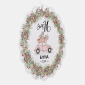 Sweet 16 Signature Script Car Pink Greenery Ornament Karte (Rechts)