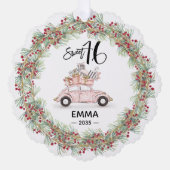 Sweet 16 Signature Script Car Pink Greenery Ornament Karte (Vorderseite)