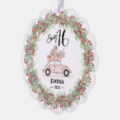 Sweet 16 Signature Script Car Pink Greenery Ornament Karte (Links)