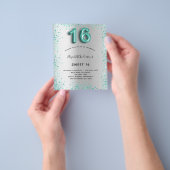 Sweet 16 Silber aquamarin Glitzer Einladung Flyer (Gruppe)