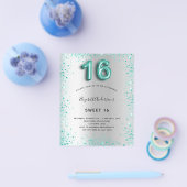 Sweet 16 Silber aquamarin Glitzer Einladung Flyer (Einzeln)