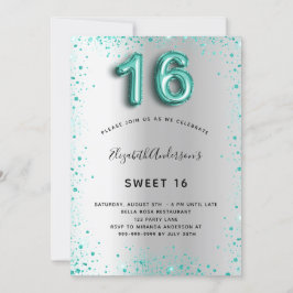 Sweet 16 silber aquamariner Glitzer elegant glamou Einladung
