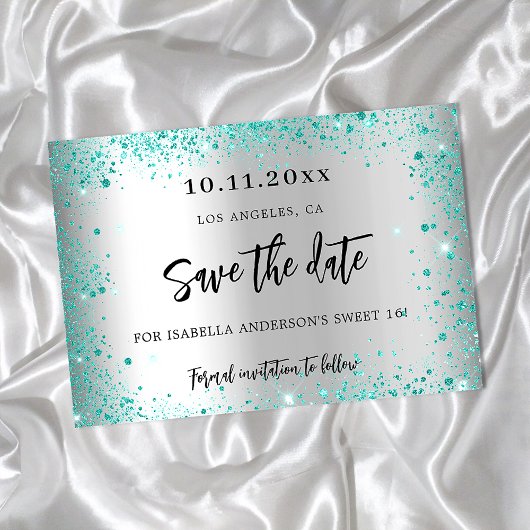 Sweet 16 silber aquamariner grüner Glitzer glamour Save The Date