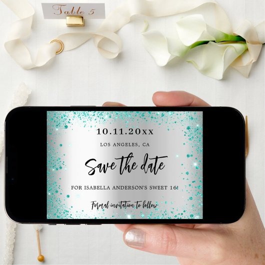 Sweet 16 silber aquamariner grüner Glitzer glamour Save The Date