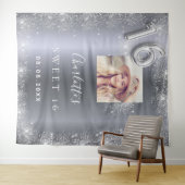 Sweet 16 silber Foto Glitzer Staub willkommen Wandteppich (Beispiel (Horizontal))