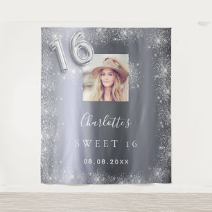 Sweet 16 silber Foto Glitzer Staub willkommen Wandteppich